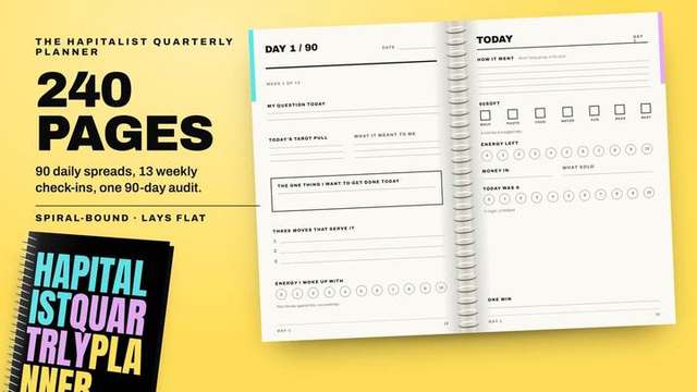 The Hapitalist Quarterly Planner, open to a daily spread
