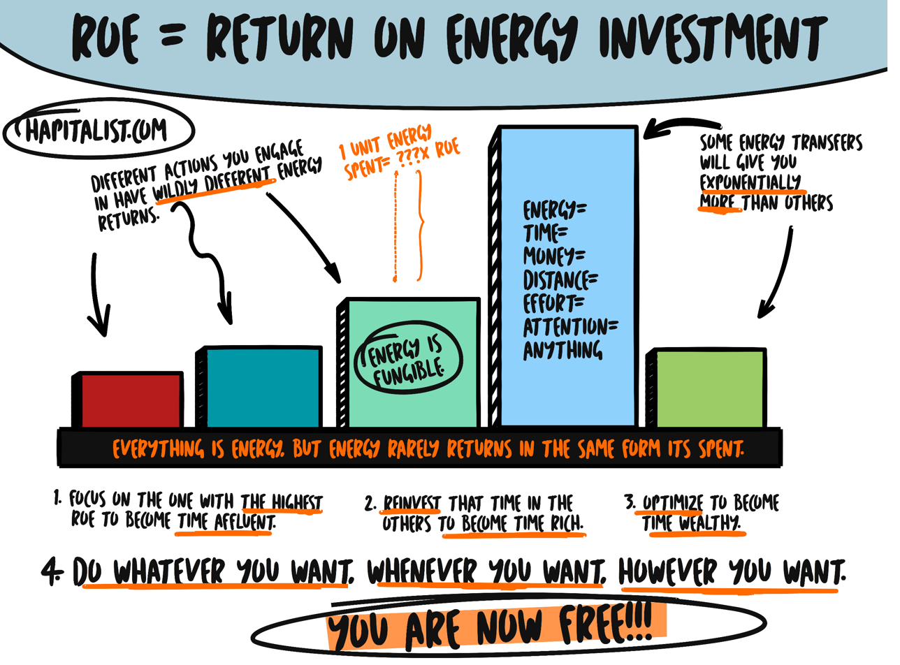 ROE · Return on Energy Investment · different actions produce wildly different returns